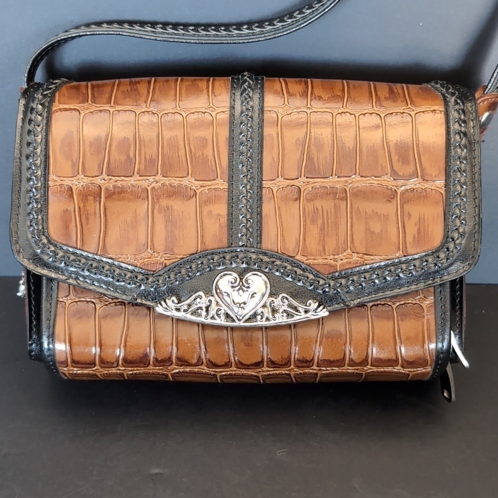 Vintage Brown /Black Faux Snakeskin Leather Marc Chantal MC Shoulder Bag.
